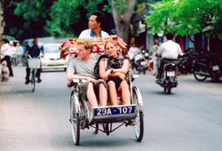 cyclo ride with lovers in Hanoi old quarter Rickshaw ride or cyclo ride in Hanoi